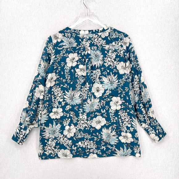 WEEKEND MAX MARA Adda Silk Top XS Floral Print Teal White Long Sleeve Blouse - Picture 4 of 15